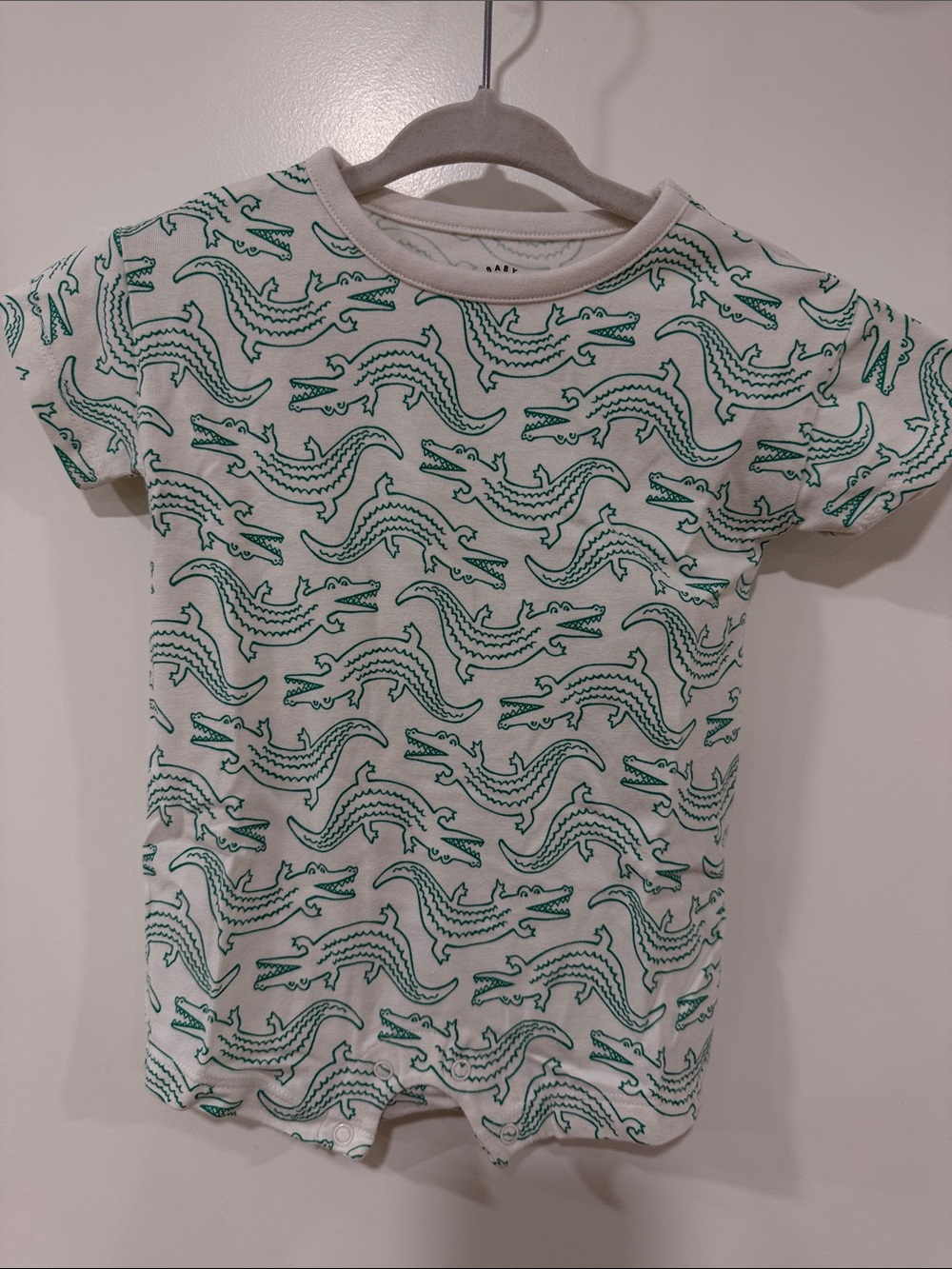 Cat & Jack Green Alligator Print Short Sleeve Romper 0-3M